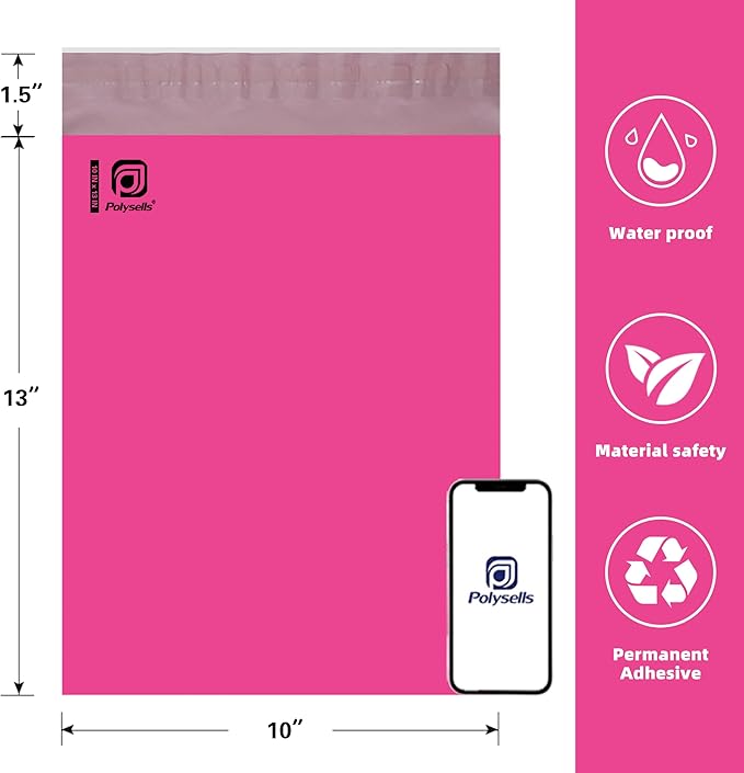 POLYSELLS 100 pcs 10x13 Inches Pink Poly Mailers Shipping Envelopes, Strong - Image 2