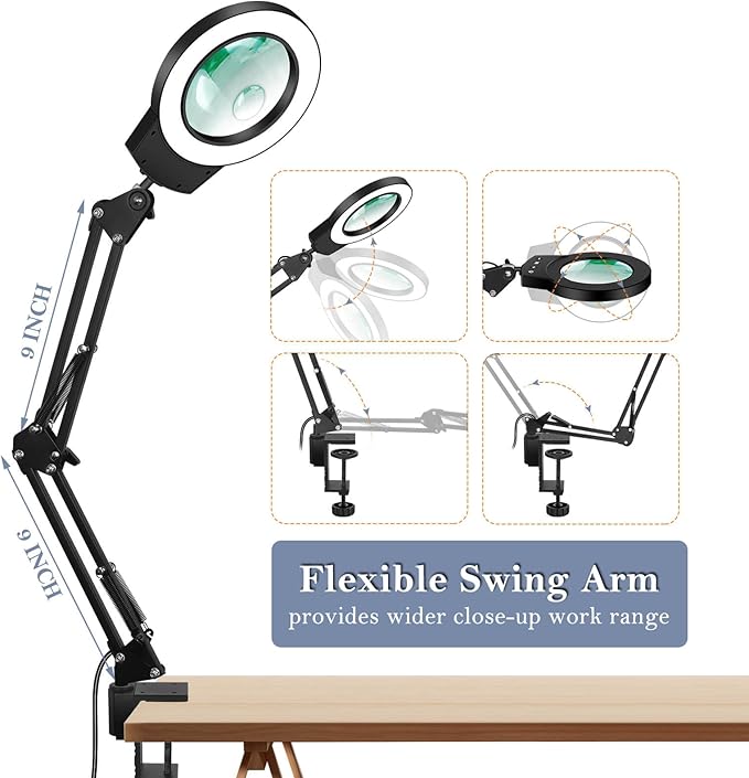 Magnifying Glass Light Clamp Desktop Lamp Stand Desk Table Close Work Up - Image 5