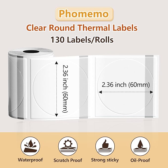 Phomemo Thermal Labels- 2.13"x2.13" Clear Circle M220 Label- - Image 2