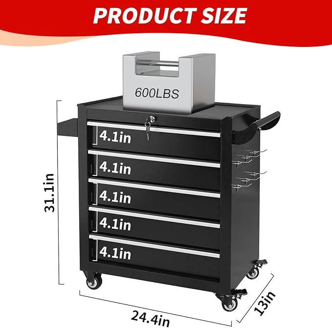 5-Drawer Tool Chest on Wheels, Rolling Metal Toolbox - Image 2