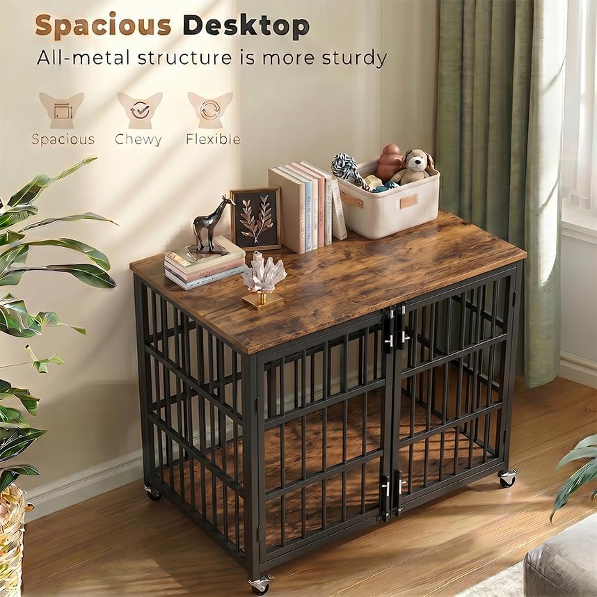 BOLDBONE 38 inch Dog Crate Furniture, Heavy Duty Dog Kennel Indoor for Large Dogs, Escape-Proof and Chew-Proof Wooden Dog Cage for high Anxiety Dog, Decorate House as TV Stand, End Table, Black Brown - Image 3
