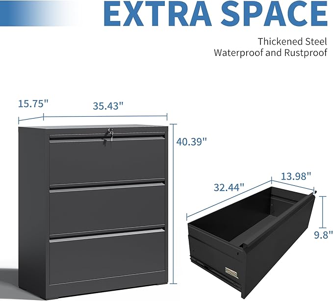 File Cabinets 3 Drawer, Metal Office Storage Filing Cabinet - Image 3