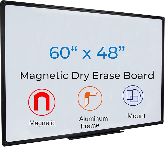 Large Magnetic White Board 60" x 48" Wall Mount Dry Erase Board by DexBoard