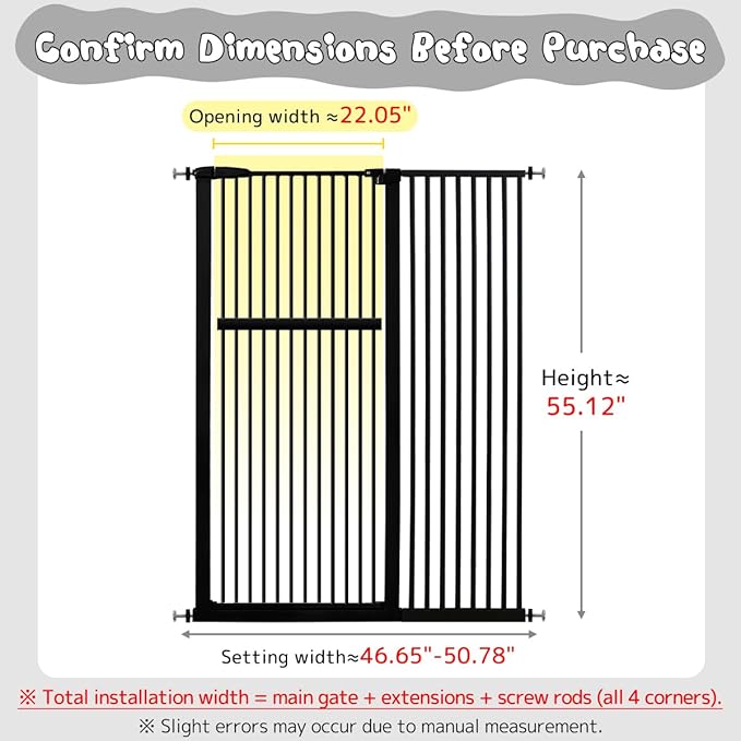 Lumizone Extra Tall Pet Gate 55.12" High Pressure Mounted 46.65"-50.78" Extra - Image 2