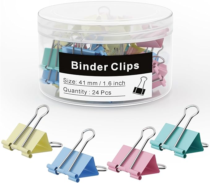 Binder Clips 24 PCS, 1.6 in. Clips Office Supplies, Metal Clips, Binder Clip by FXJHUDH