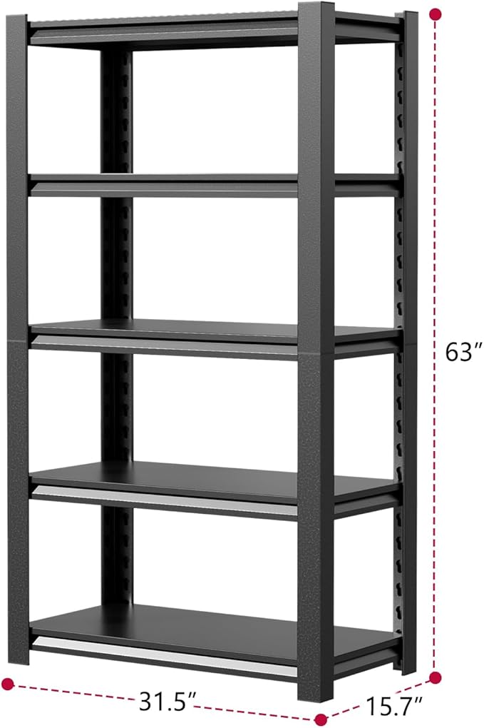 32" W Storage Shelves 2500LBS Garage Shelving Heavy Duty 5 Tier Adjustable - Image 3