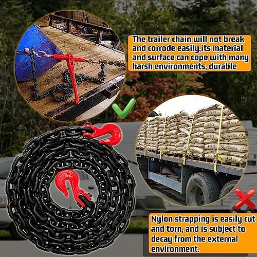 G80 Safety Binder Chain, 3/8"20 FT, 7100 lbs WLL Heavy Duty Tow Chain with Clevis Grab Hooks, Trailer Log Chocker Accessories (Oiled Black) - Image 5