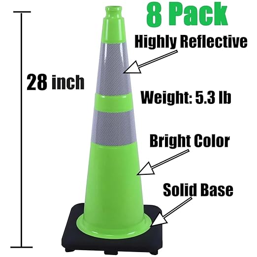 BESEA 8Pack 28" inch Traffic Cones Green Safety Cones - Image 2