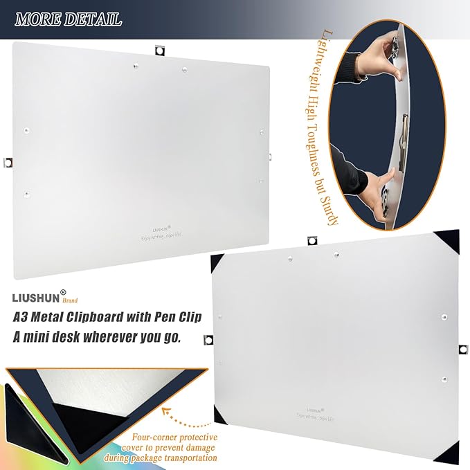 Three Clip Aluminum 11x17 Clipboard Metal Stainless Hangable Clipboards Art Pen - Image 4