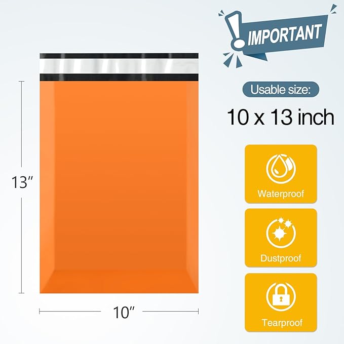 Famagic 200pcs Poly Mailers 10x13 Inch Shipping Bags Orange Shipping Envelopes - Image 2