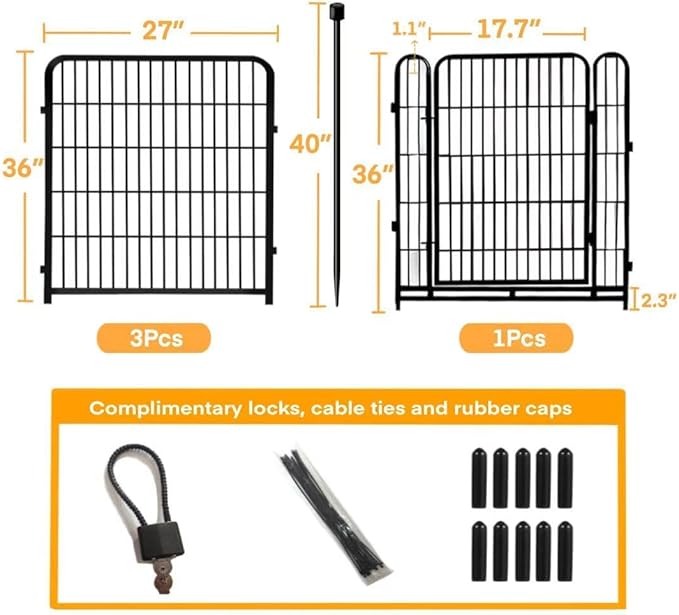 Garden Fence with Gate 36 in×27 in 4 Panels, Heavy Duty Iron Animal Barrier - Image 4