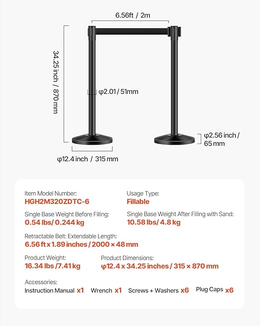 VEVOR Stanchion Post, Carbon Steel Black Stanchions Queue - Image 7