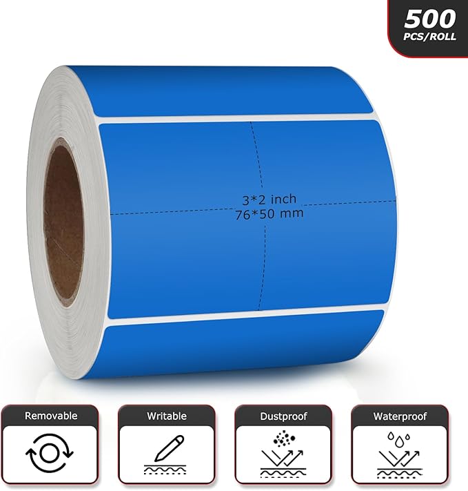 Blue Rectangle Stickers 3 x 2 Inch Color Coding Labels Vinyl Roll Self-Adhesive - Image 4