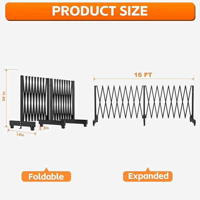 16 FT Industrial Metal Expandable Barricade，Retractable Traffic Fence - Image 2