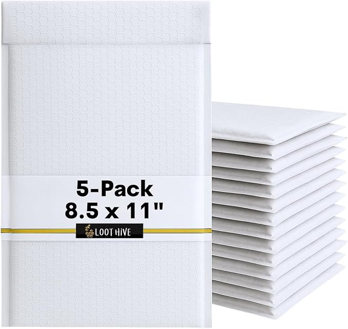 5-Pack 8.5x11" Bubble Mailers White Poly Padded #2 Envelopes Self Seal Shipping by Unknown