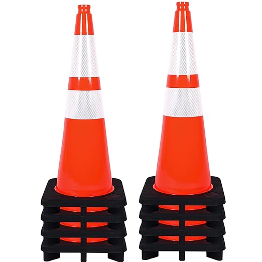 Traffic Cones 28 inch PVC Orange 8 Pack Heavy Duty Black Base Construction by StrLon