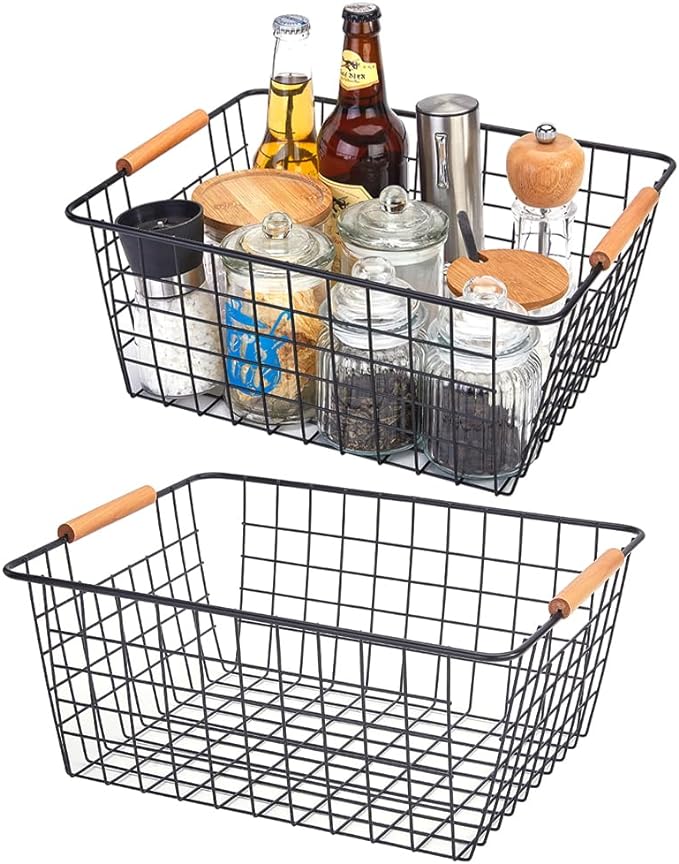 LeleCAT Large black wire basket by HomeSpaceStorageBasket