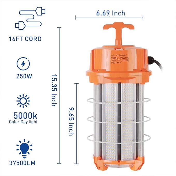 250W LED Temporary Work Light 37, 500 Lumens Construction Lights 5000K Portable - Image 6