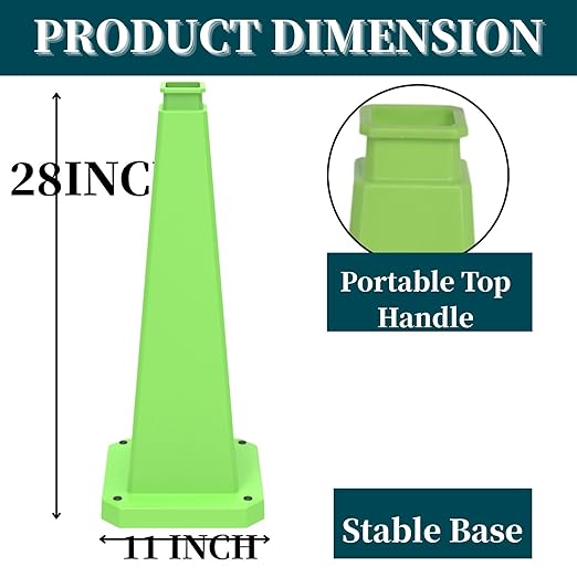 BESEA 3 Pack 28" Bright Green Traffic Safety Cones - Image 2