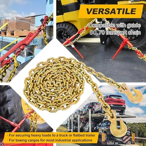 3/8" to 1/2" Ratchet Chain Binder 9200LBS with G80 3/8" X 10FT Binder Chain 5400LBS,with Grappling Hook,for Tie Down Heavy Loads to a Truck or Flatbed Trailer (2 Set) - Image 2
