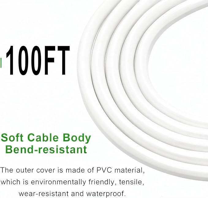 White Waterproof Extension Cord 100ft, 13A 1625W 16AWG ETL-Certified - Image 3