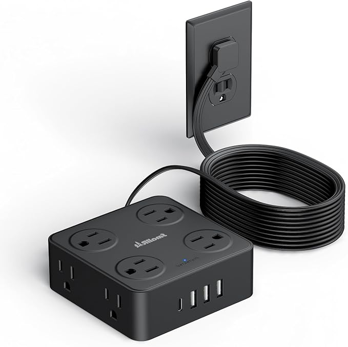 Flat Plug Power Strip with USB C, 6.5FT Flat Extension Cord by SMALLRT