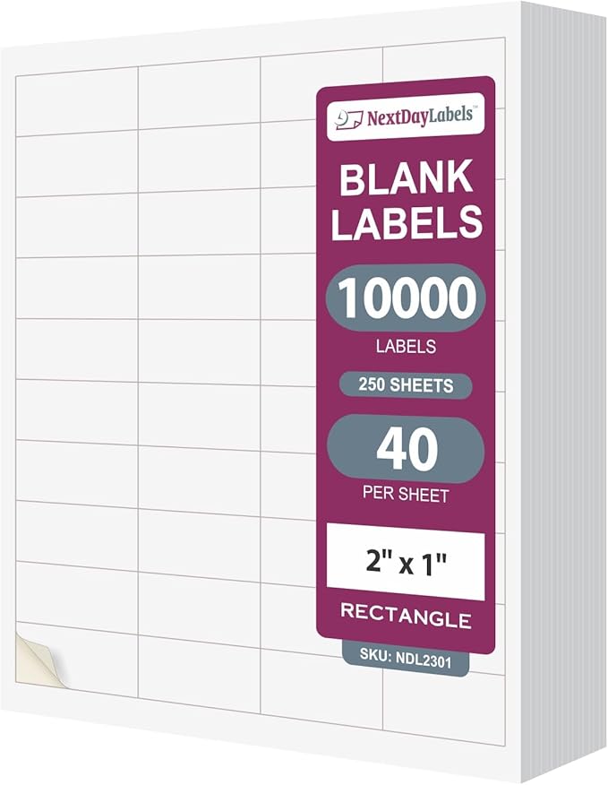 NextDayLabels – 2" x 1" Rectangular Sticker Labels by NextDayLabels