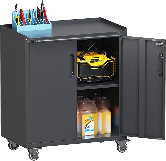 Metal Storage Cabinet with Wheels, Lockable Rolling Tool Chest with Adjustable by Unknown