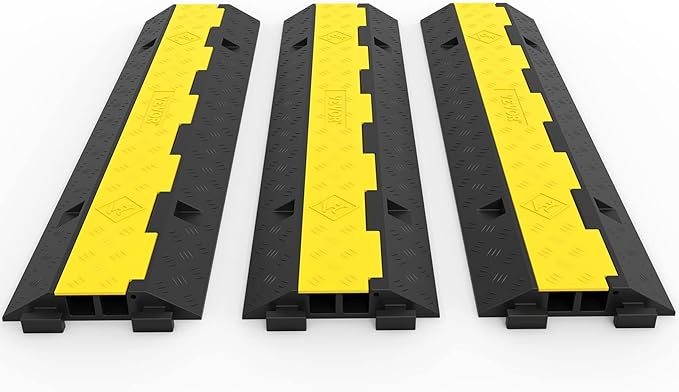 VEVOR 3 PCs Rubber Cable Protector Ramp, 2 Channel, 11000 lbs/axle Capacity by VEVOR
