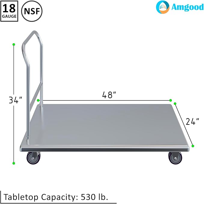 AmGood Stainless Steel Platform Cart. 24 in. Wide x 48 in. Long x 32 in. High. - Image 3