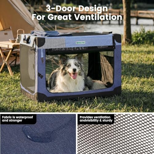 Gardner Pet Soft Collapsible Dog Crate - 30 Inch Portable Travel Dog Crate for Small/Medium Dogs Indoor & Outdoor, 3-Door Pet Crate with Durable Mesh Windows & Storage Bag, Blue - Image 2