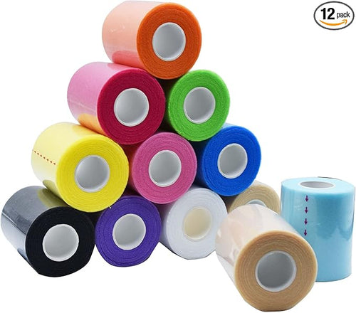 12 Packs Pre Wrap Tape, 11 Colors 2.76 Inch x 11Yards Prewrap Athletic Tape by TGANNYOCR