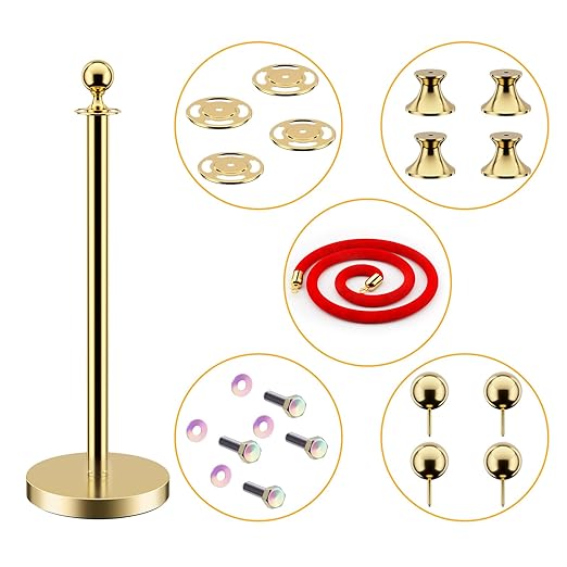 LOVMOR Stainless Steel Stanchion Post, 5 FT Red Carpet Ropes and Poles - Image 2