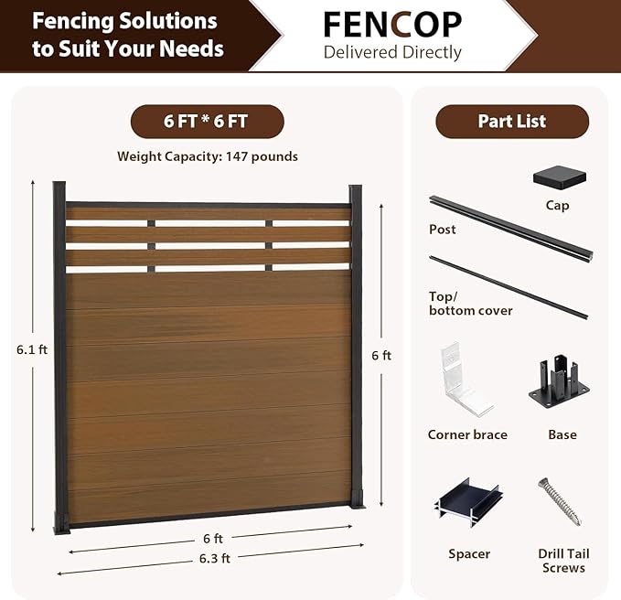 6'' x 6'' Outdoor Privacy Fence, Wind Resistant, Wood Plastic Composite Fence - Image 2