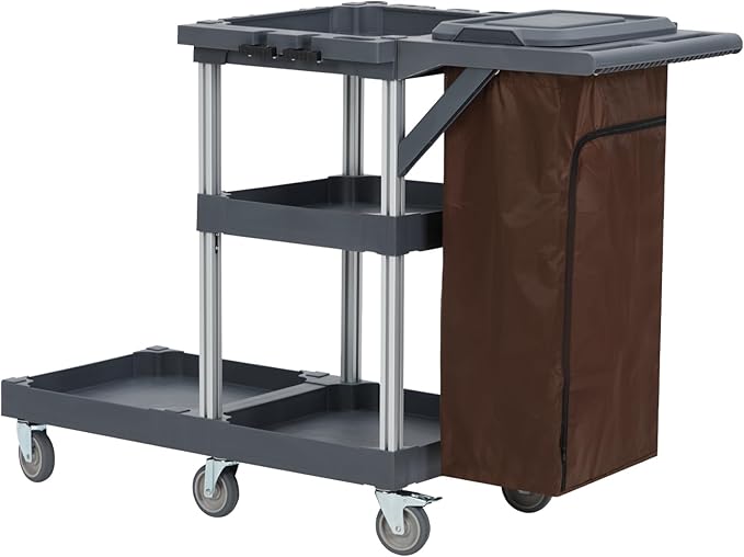 Heavy-Duty Cleaning Cart with Wheels & Shelves, 3-Tier Rolling Service Cart by CuisinAid
