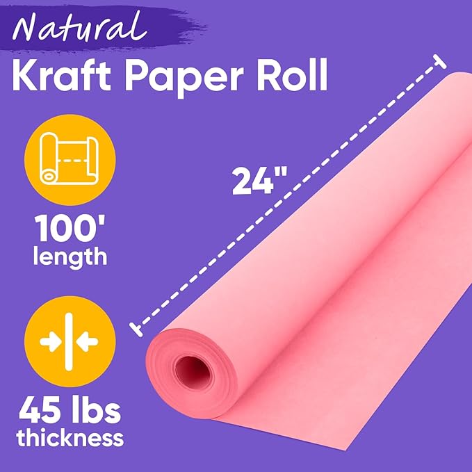USA Made 24" x 1200" Pink Kraft Paper Roll, 45 lbs Thickness, American Quality - Image 2