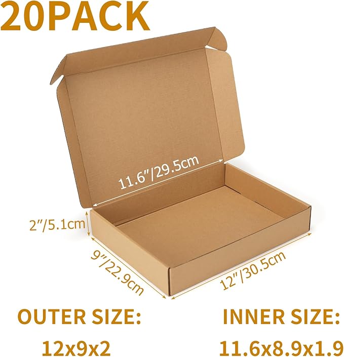 PHAREGE 12x9x2 Inch Shipping Boxes 20 Pack Brown, Tab Lock Tuck Top Mailer Boxes - Image 2