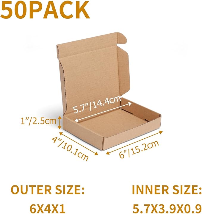 PHAREGE 6x4x1 inch Shipping Boxes Bulk 50 Pack Brown, Tab Lock Tuck Top Mailer - Image 2