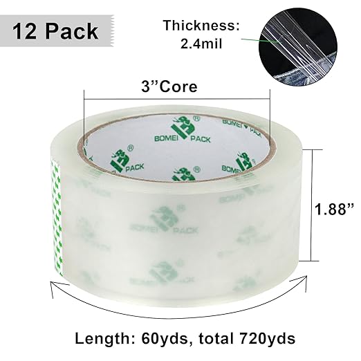 BOMEI PACK 12 Rolls Clear Packing Tape Rolls - Image 2