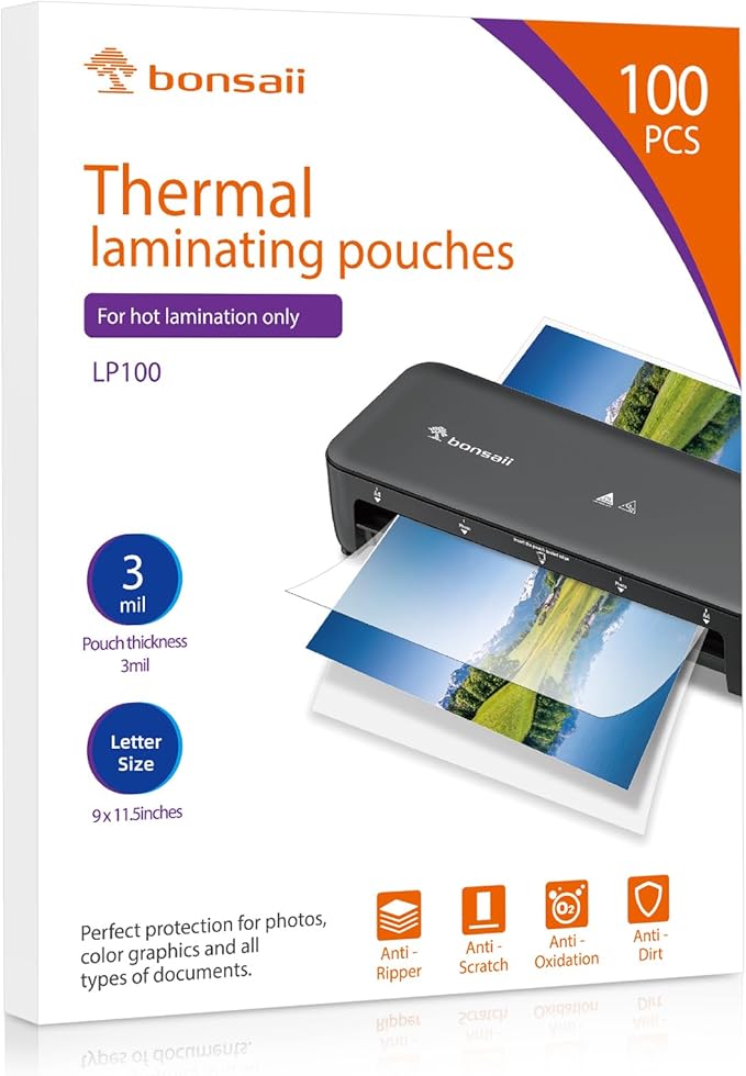 Bonsaii Laminating Sheets, 9 x 11.5 inches, Letter Size, Suitable by bonsaii