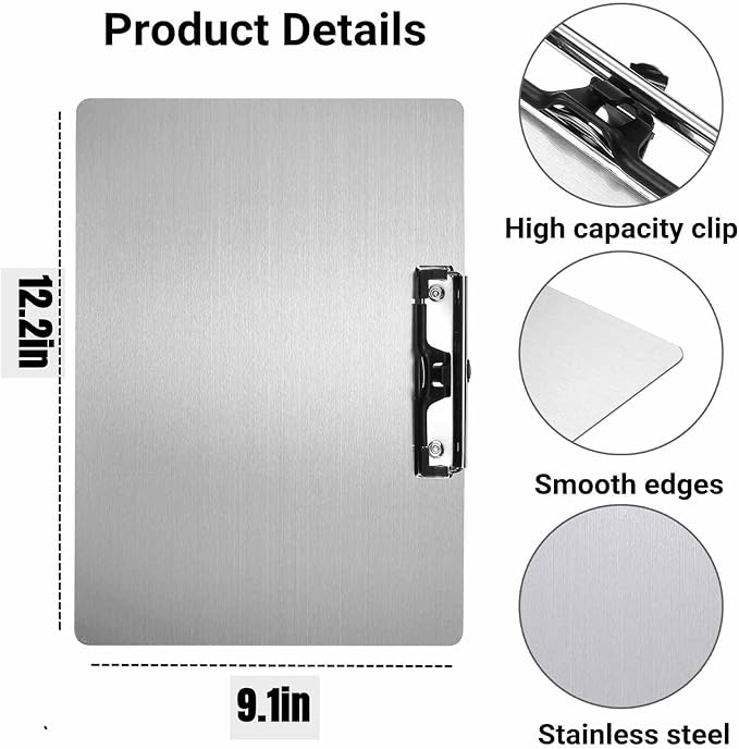 Metal Clipboard with Pen Holder, Letter/A4 Size Horizontal 304 Stainless Steel - Image 2