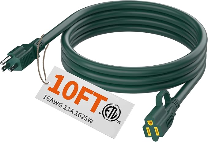 HUANCHAIN Indoor Outdoor Green Extension Cord 10 ft Waterproof, 16/3 Gauge by huanchain
