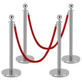 4 Pack Silver Stanchion Posts, Stanchions and Velvet Ropes, Queue Barrier Line by Berverra