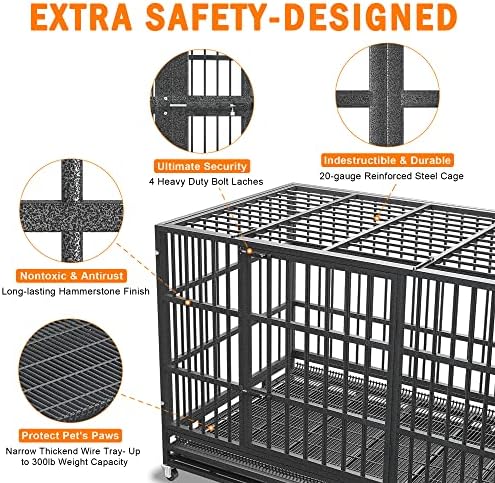 BOLDBONE 38 inch Heavy Duty Indestructible and Escape-Proof Dog Crate Cage Kennel for Large Dogs, High Anxiety Dog Crate with Removable Wire Trays and Wheels, Extra Large XL XXL, Black - Image 3
