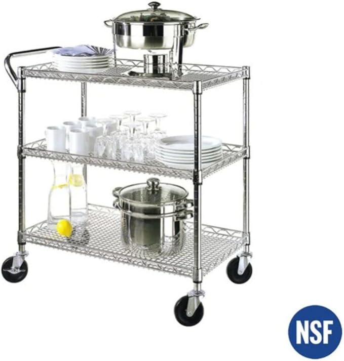 Heavy Duty 3 Tier Rolling Utility Kitchen Cart on Wheels, Large 45"L x 17 1/2"D - Image 3