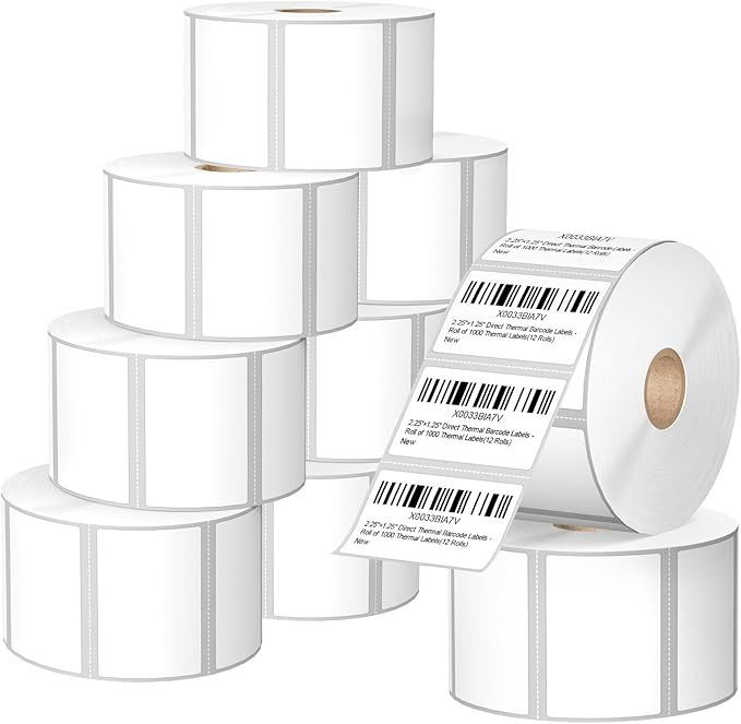 12 Rolls 2.25" X 1.25" Thermal Printer Labels, 1000/Roll by BIAlabel