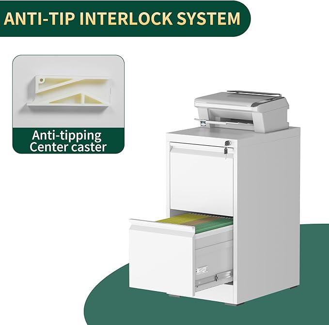 2 Drawer File Cabinet with Lock, Steel Vertical Filing Storage Cabinet - Image 6