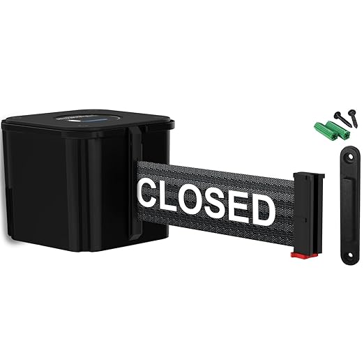 WM412 Retractable Belt Wall Mounted Smooth Black Crowd Control Barrier and by Visiontron