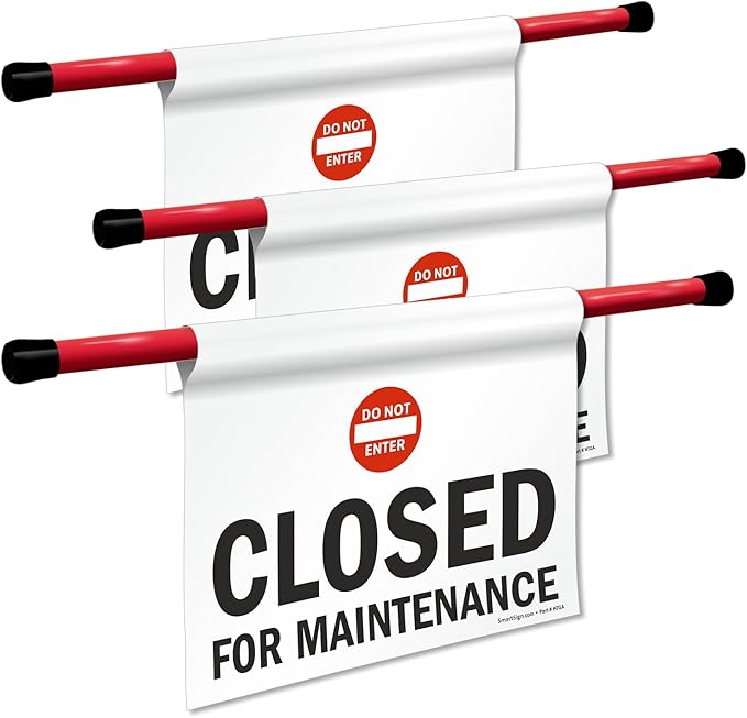 SmartSign 3-Pack 'Closed For Maintenance' Hanging Doorway Barricade Sign by SmartSign