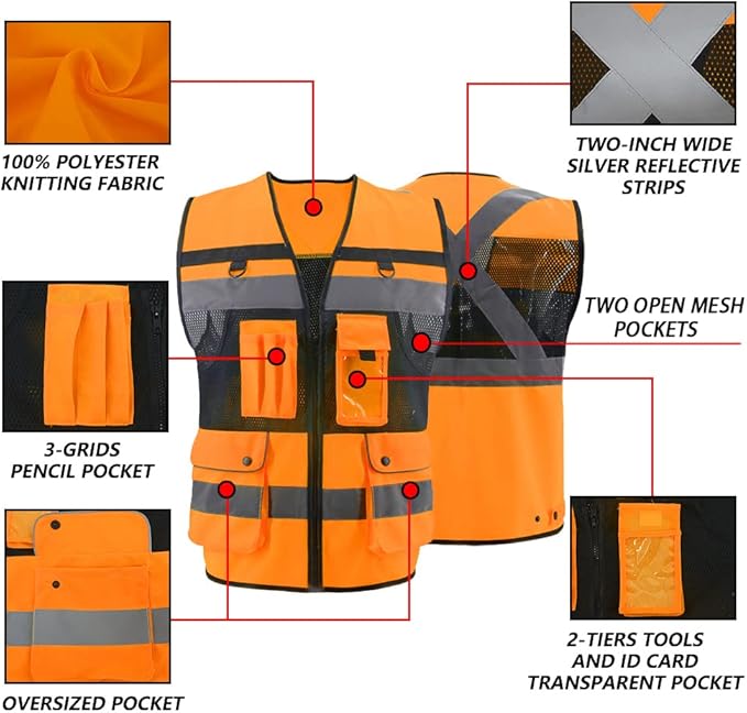 Safety Vest High Visibility Reflective Construction Vest - Image 3